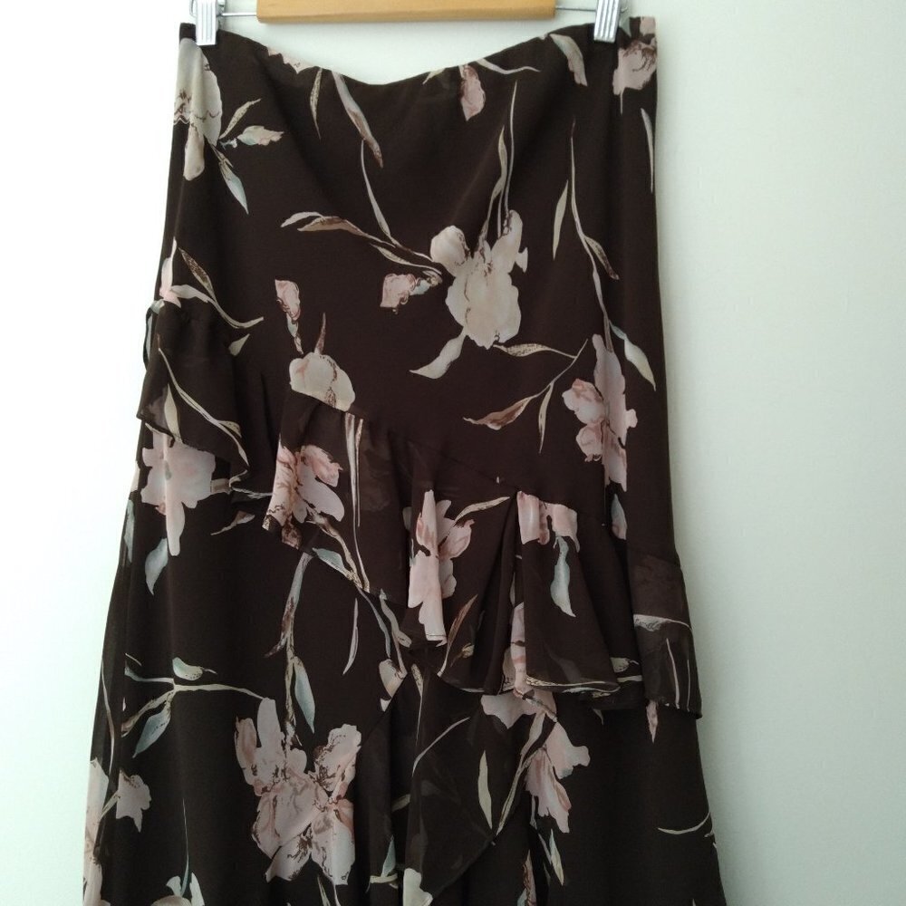 Chaps Brown Floral High Low Skirt - Picture 5 of 6
